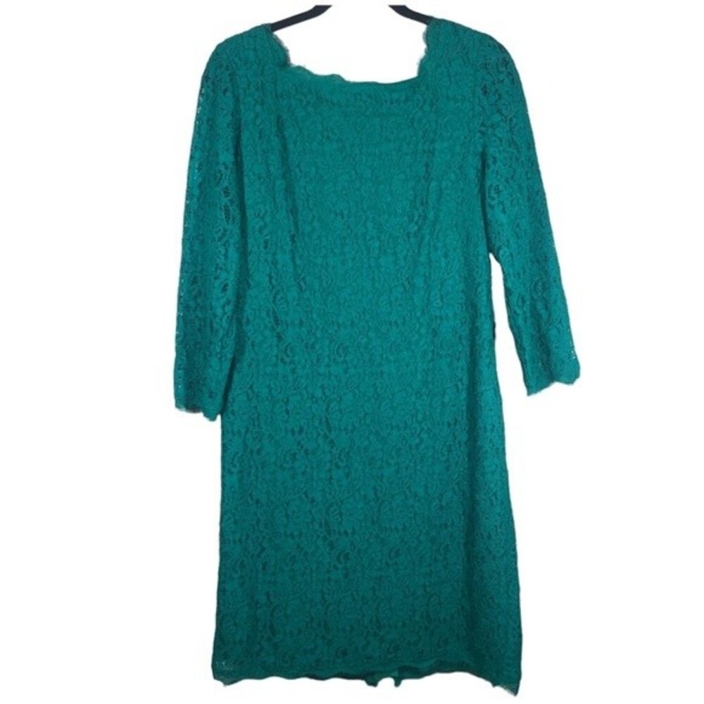 Adrianna Papell Emerald Green Lace Dress Long Sleeve Zipper Detail NWT 16
